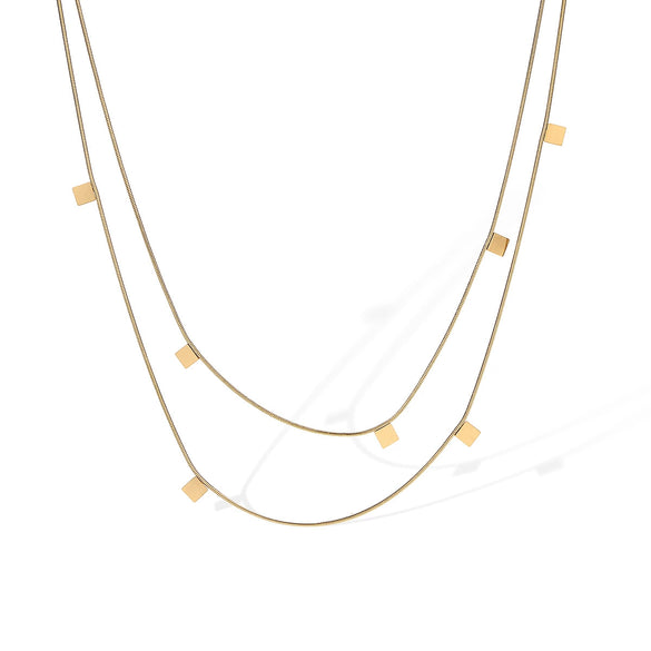 Wholesale Stainless Steel Geometric Pendant Necklace Double Laminated Wear 18K Gold Plated For Women