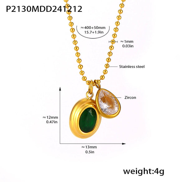 Wholesale 316L Stainless Steel Geometric Pendant Necklace With Zircon Pvd Plated 18K True Gold For Women
