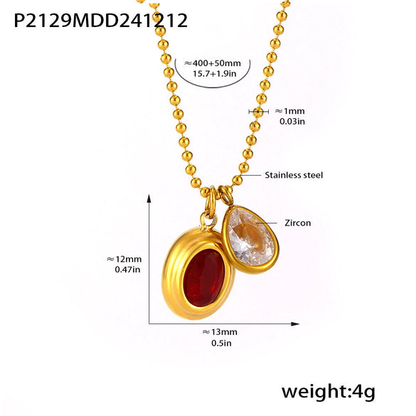 Wholesale 316L Stainless Steel Geometric Pendant Necklace With Zircon Pvd Plated 18K True Gold For Women