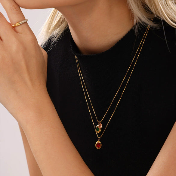 Wholesale 316L Stainless Steel Geometric Pendant Necklace With Zircon Pvd Plated 18K True Gold For Women