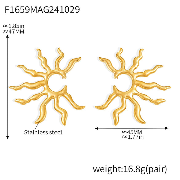 Wholesale 316L Stainless Steel Geometric Personality Sunflower Exaggerated Women's Earrings With Pvd Electroplating