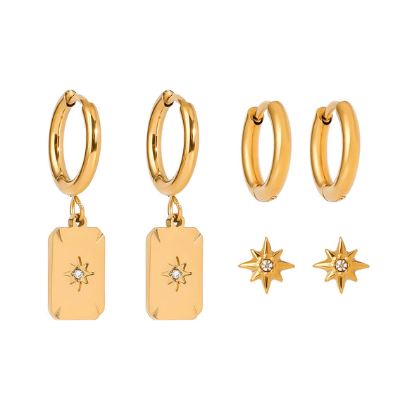 Wholesale Stainless Steel Geometric Plain Ring Earrings With Electroplating