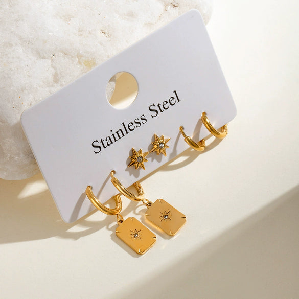 Wholesale Stainless Steel Geometric Plain Ring Earrings With Electroplating
