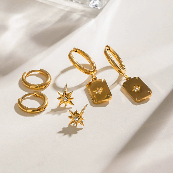Wholesale Stainless Steel Geometric Plain Ring Earrings With Electroplating