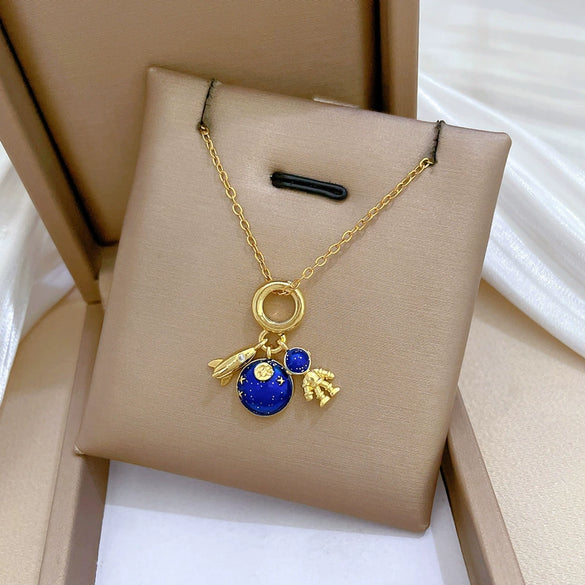 Wholesale Stainless Steel Geometric Planet Space Rocket Pendant Necklace For Women And Men