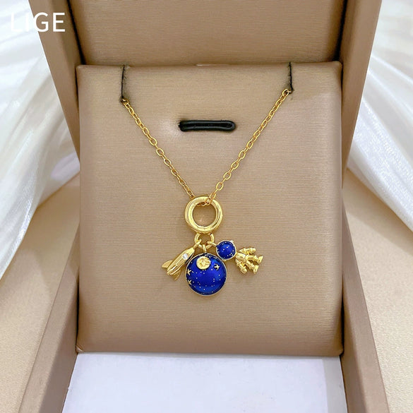 Wholesale Stainless Steel Geometric Planet Space Rocket Pendant Necklace For Women And Men