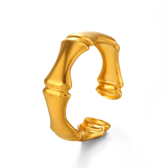 Wholesale Stainless Steel Geometric Plants And Flowers Style Opening Ring With Electroplating For Women