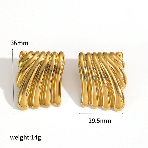 Wholesale Stainless Steel Geometric Pleated Texture Women's Earrings With Pvd Furnace Vacuum Real Gold Plating