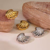 Wholesale Stainless Steel Geometric Pleated Wave Shell Earrings Electroplated Cold Retro Style For Women