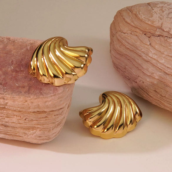 Wholesale Stainless Steel Geometric Pleated Wave Shell Earrings Electroplated Cold Retro Style For Women