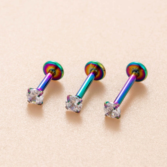 Wholesale Stainless Steel Geometric Puncture Jewelry Electroplated Internal Thread Flat Bottom Rod Lip Nail Ear Bone Nail