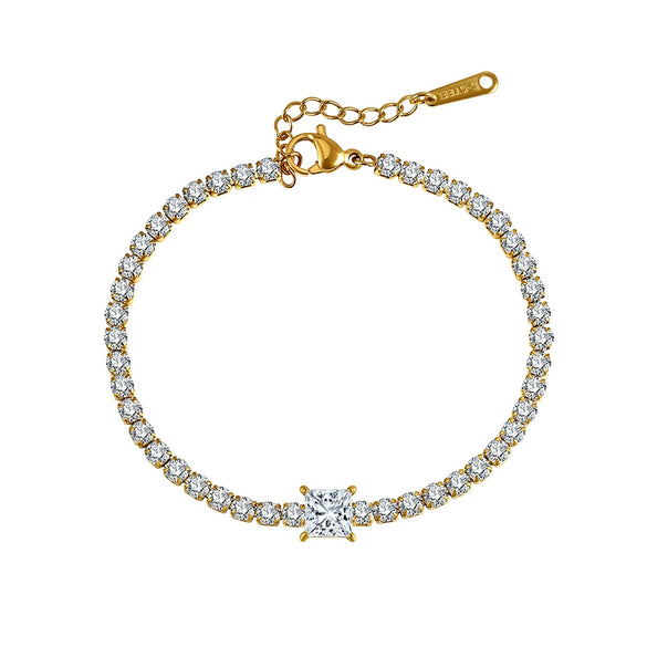 Wholesale Stainless Steel Geometric Real Gold Plated Tennis Chain Bracelet And Necklace Set For Women
