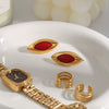 Wholesale Stainless Steel Geometric Red Agate Earrings With Electroplating And Horse Eye Design