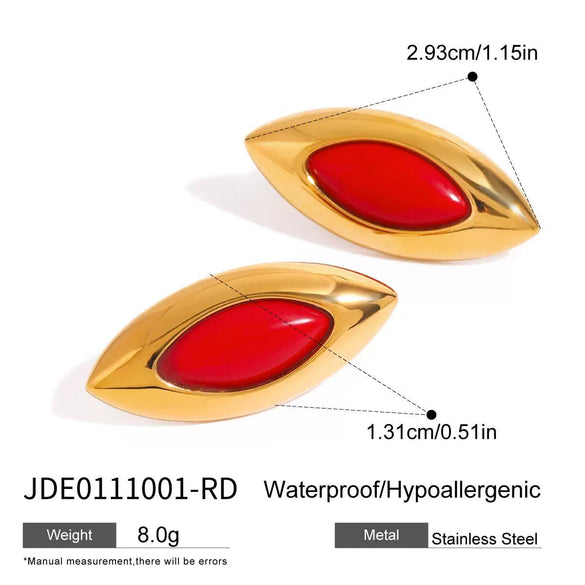 Wholesale Stainless Steel Geometric Red Agate Earrings With Electroplating And Horse Eye Design