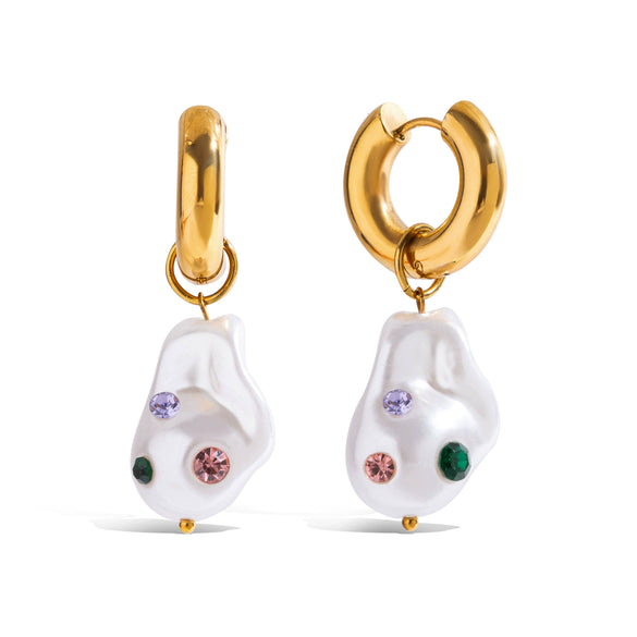 Wholesale Stainless Steel Geometric Resin Pearl Pendant Earrings With Electroplating Original Design Minimalist Style For Women