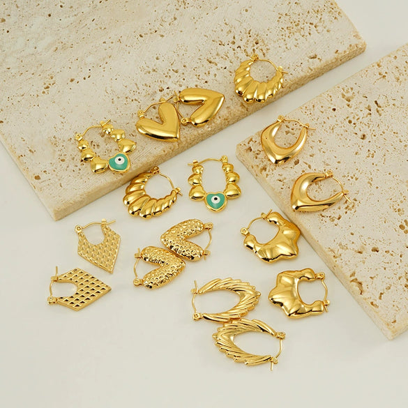 Wholesale Stainless Steel Geometric Retro Light Luxury Electroplated Women's Earrings
