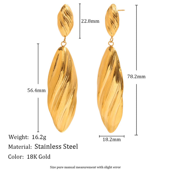 Wholesale Stainless Steel Geometric Retro Long Shell Pendant Earrings For Women With Electroplating