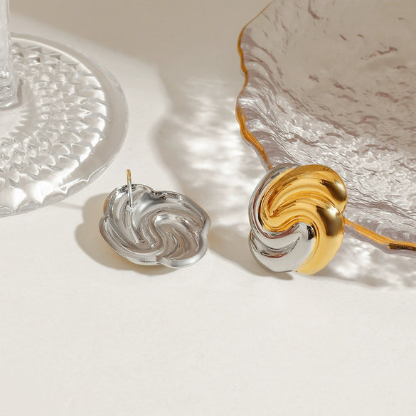 Wholesale Stainless Steel Geometric Retro Spiral Rotating Women's Earrings Nonfading Gold And Silver Color Matching Jewelry