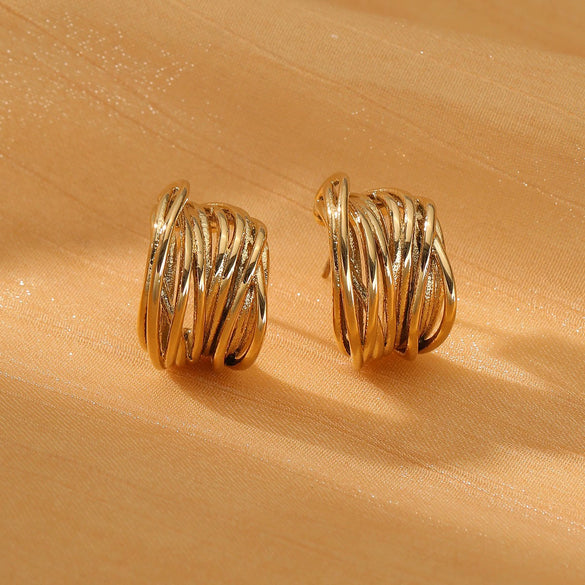 Wholesale Stainless Steel Geometric Retro Winding Electroplated Earrings