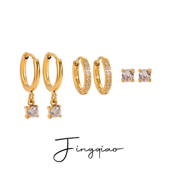 Wholesale Stainless Steel Geometric Rhinestone Ear Buckle Earrings Set Electroplated For Women