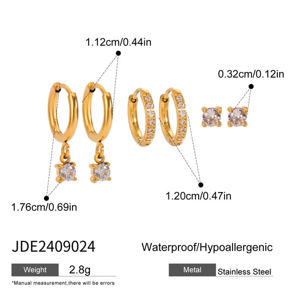 Wholesale Stainless Steel Geometric Rhinestone Ear Buckle Earrings Set Electroplated For Women