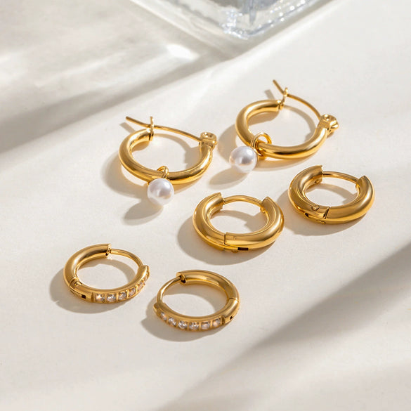 Wholesale Stainless Steel Geometric Rhinestone Ear Buckle Earrings Set With Electroplating For Women