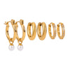 Wholesale Stainless Steel Geometric Rhinestone Ear Buckle Earrings Set With Electroplating For Women