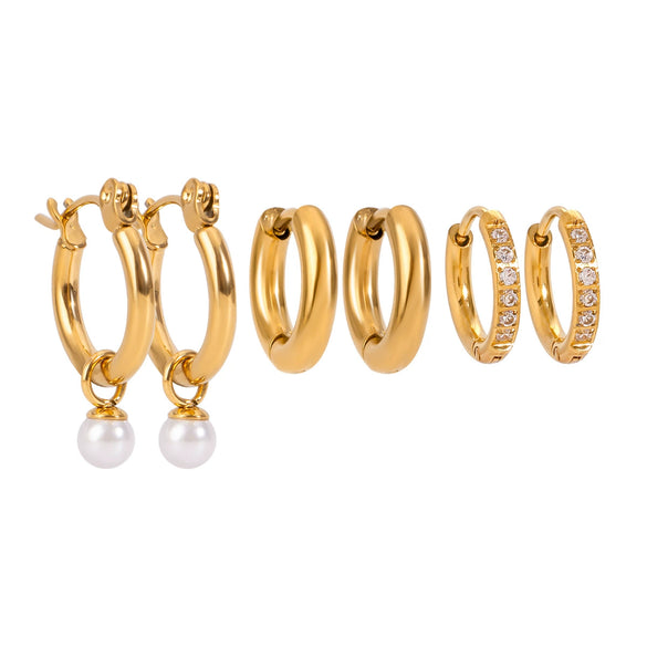 Wholesale Stainless Steel Geometric Rhinestone Ear Buckle Earrings Set With Electroplating For Women