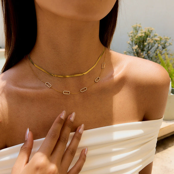 Wholesale Stainless Steel Geometric Rhinestone Necklace With Electroplating For Women