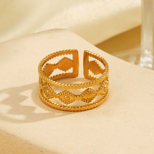 Wholesale Stainless Steel Geometric Rhombus Open Ring For Women With Retro Hiphop Style And Electroplating Design