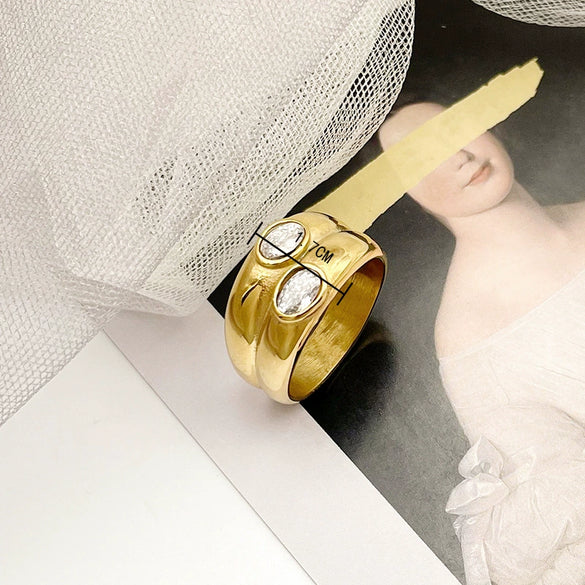 Wholesale Stainless Steel Geometric Ring Electroplated With White Zircon For Women's Jewelry