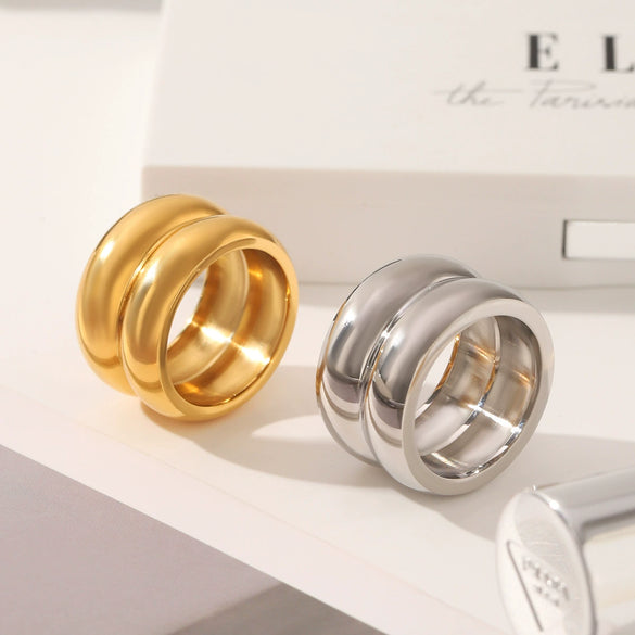Wholesale Stainless Steel Geometric Ring For Women With Pvd Vacuum Plating And Electroplating