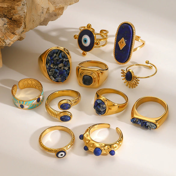 Wholesale Stainless Steel Geometric Rings With Natural Stone Handmade Jewelry Electroplated