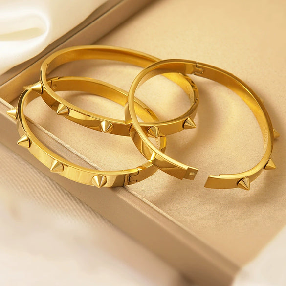 Wholesale Stainless Steel Geometric Rivet Bracelet With 18K Gold Plating