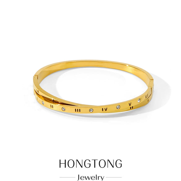 Wholesale Stainless Steel Geometric Roman Numeral Diamond Bracelet With Electroplating Treatment Fashion Simple Jewelry