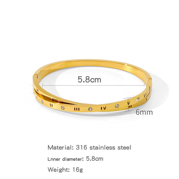 Wholesale Stainless Steel Geometric Roman Numeral Diamond Bracelet With Electroplating Treatment Fashion Simple Jewelry