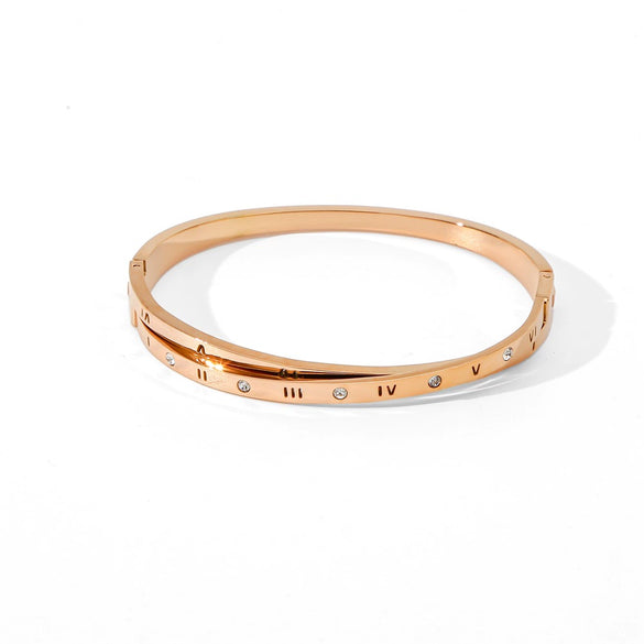Wholesale Stainless Steel Geometric Roman Numeral Diamond Bracelet With Electroplating Treatment Fashion Simple Jewelry