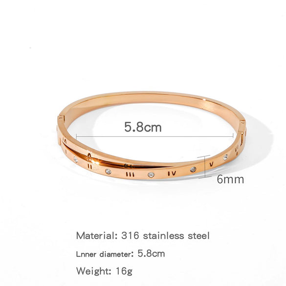 Wholesale Stainless Steel Geometric Roman Numeral Diamond Bracelet With Electroplating Treatment Fashion Simple Jewelry