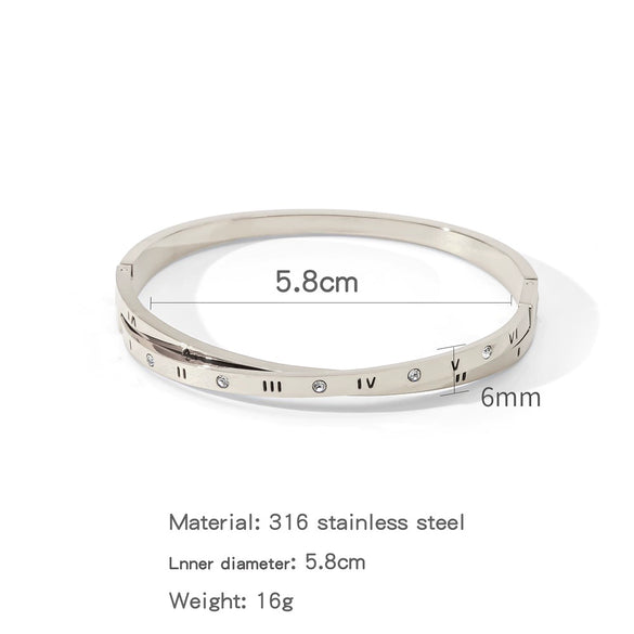 Wholesale Stainless Steel Geometric Roman Numeral Diamond Bracelet With Electroplating Treatment Fashion Simple Jewelry