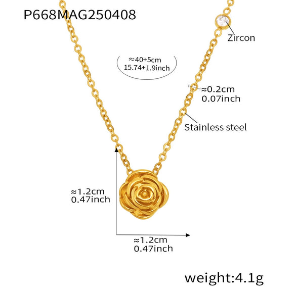Wholesale 316L Stainless Steel Geometric Rose Women's Necklace With Electroplating