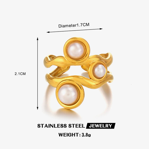 Wholesale Stainless Steel Geometric Round And Irregular Pearl Ring For Women With Electroplating