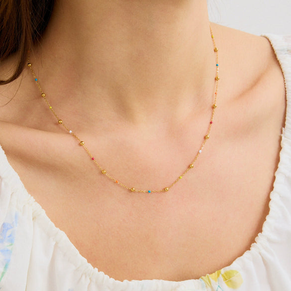 Wholesale Stainless Steel Geometric Round Bead Chain Necklace With Electroplating For Women