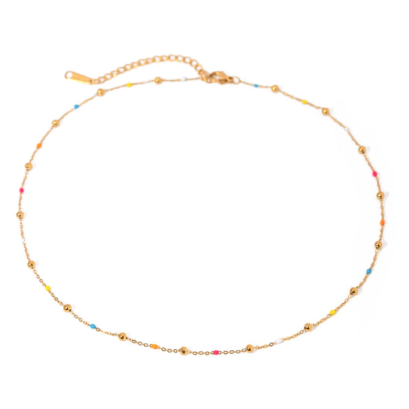 Wholesale Stainless Steel Geometric Round Bead Chain Necklace With Electroplating For Women