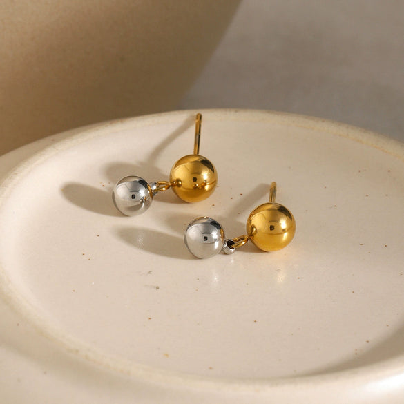 Wholesale Stainless Steel Geometric Round Bead Earrings With Gold And Silver Color Matching And Electroplating