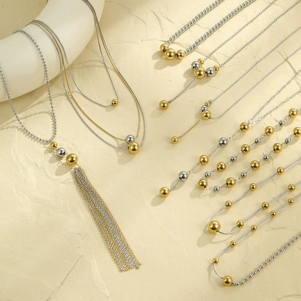 Wholesale Stainless Steel Geometric Round Bead Yshaped Clavicle Necklace For Women With Electroplating