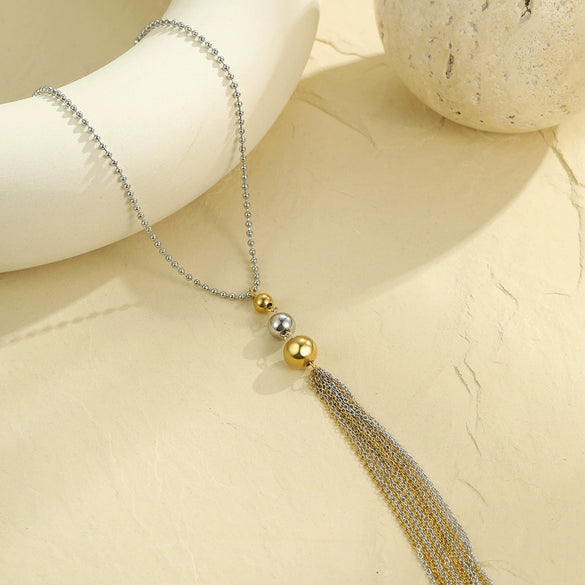 Wholesale Stainless Steel Geometric Round Bead Yshaped Clavicle Necklace For Women With Electroplating