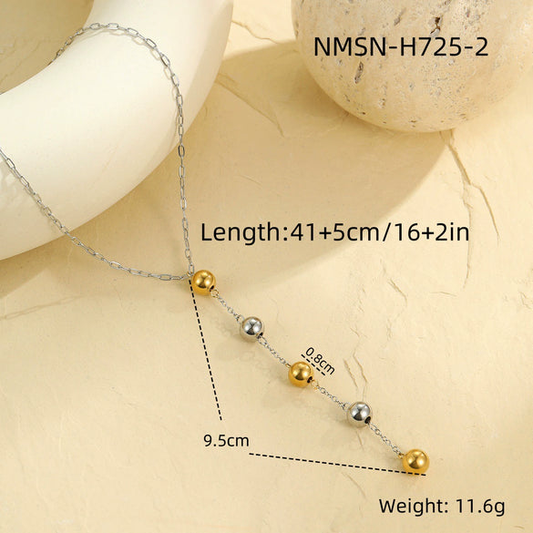 Wholesale Stainless Steel Geometric Round Bead Yshaped Clavicle Necklace For Women With Electroplating