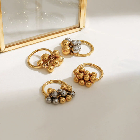 Wholesale Stainless Steel Geometric Round Beads Grape String Ring For Women With Electroplating Design