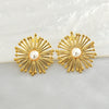 Wholesale Stainless Steel Geometric Round Dandelion Flower Pearl Earrings For Women Electroplated