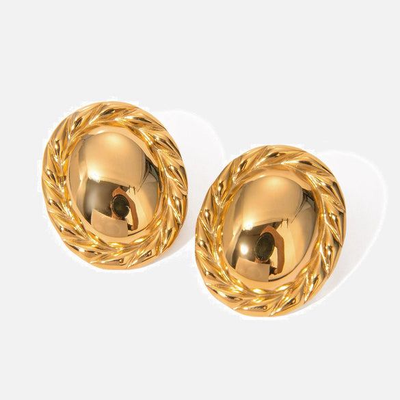 Wholesale Stainless Steel Geometric Round Earrings Jewelry With Glossy Hemp Rope Edge